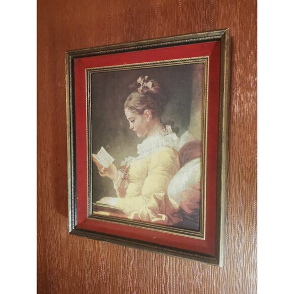 Vintage 1950s Fragonard Young Girl Reading Limited Edition #1210 Red Velvet Trim - Picture 8 of 13